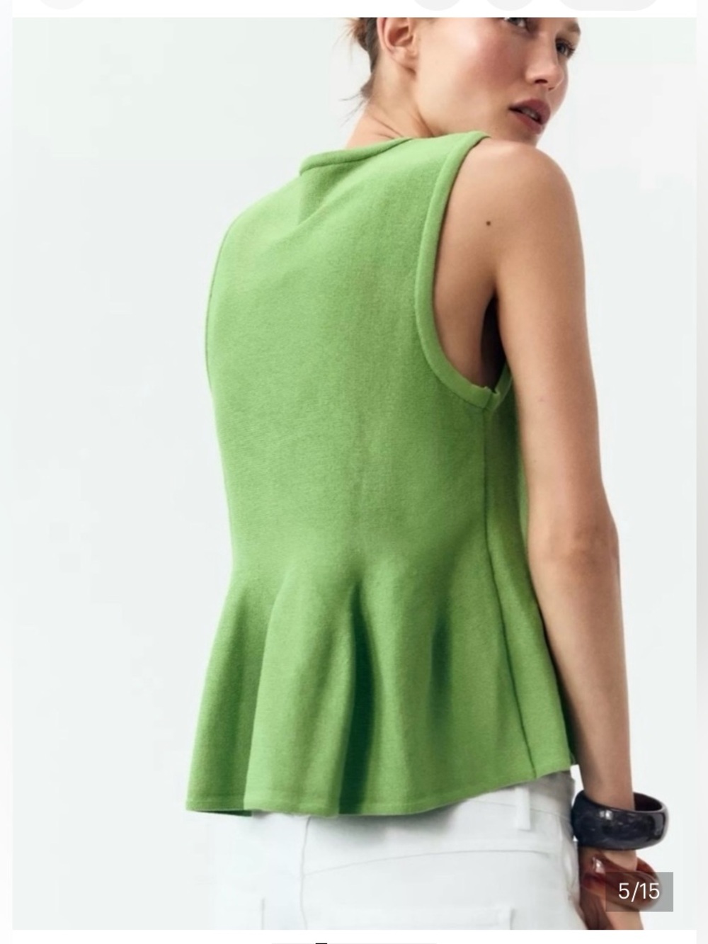 NWT Zara Chartreuse Green Sleeveless Knit Button Front Peplum Top Size S - Picture 5 of 16